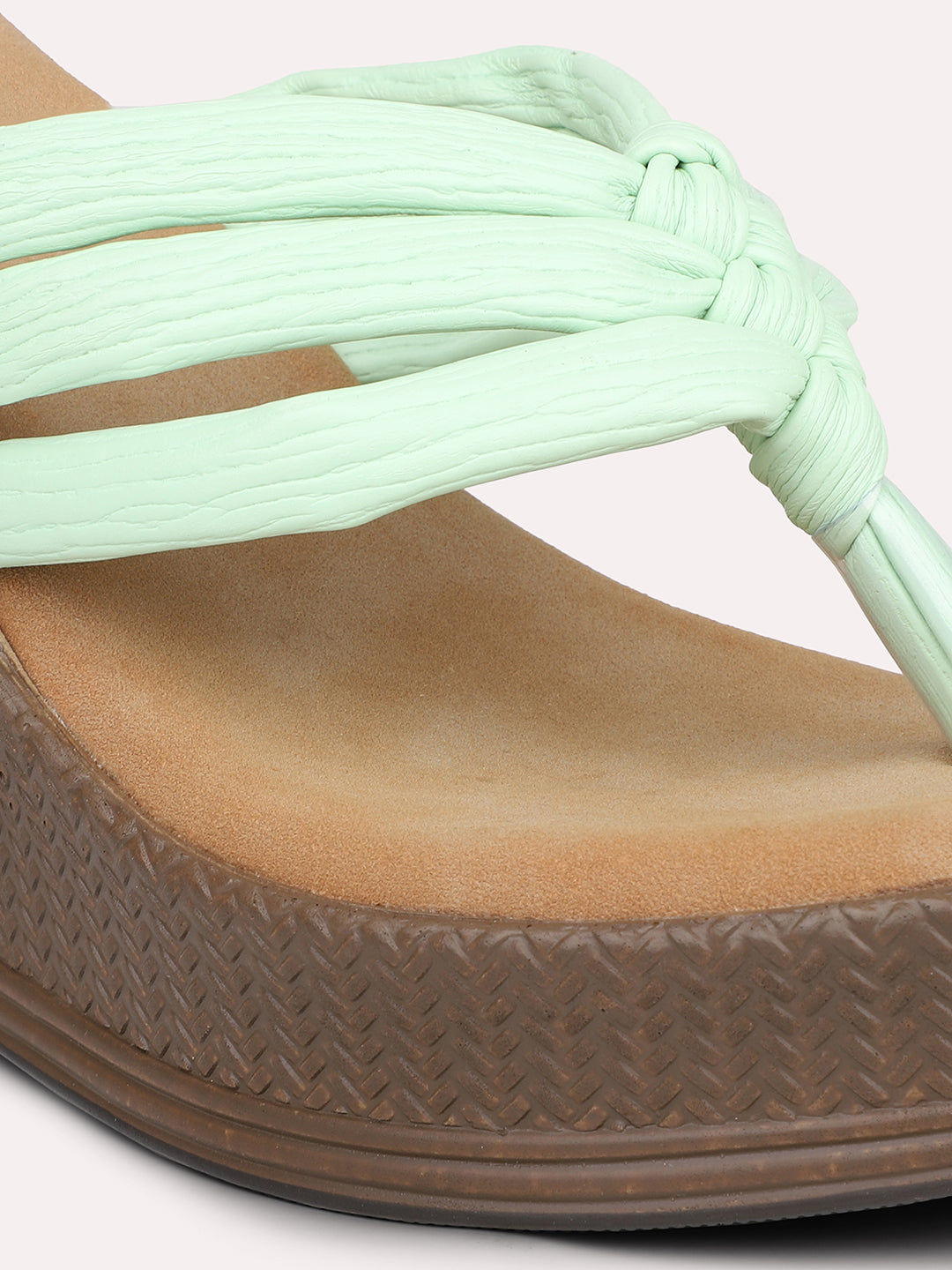 Women Green Open Toe Wedges Heels