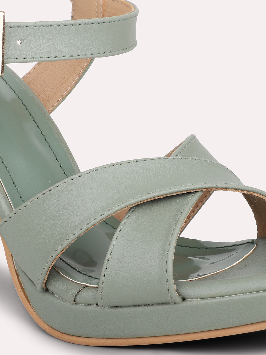 Women Green Open Toe Party Block Heels
