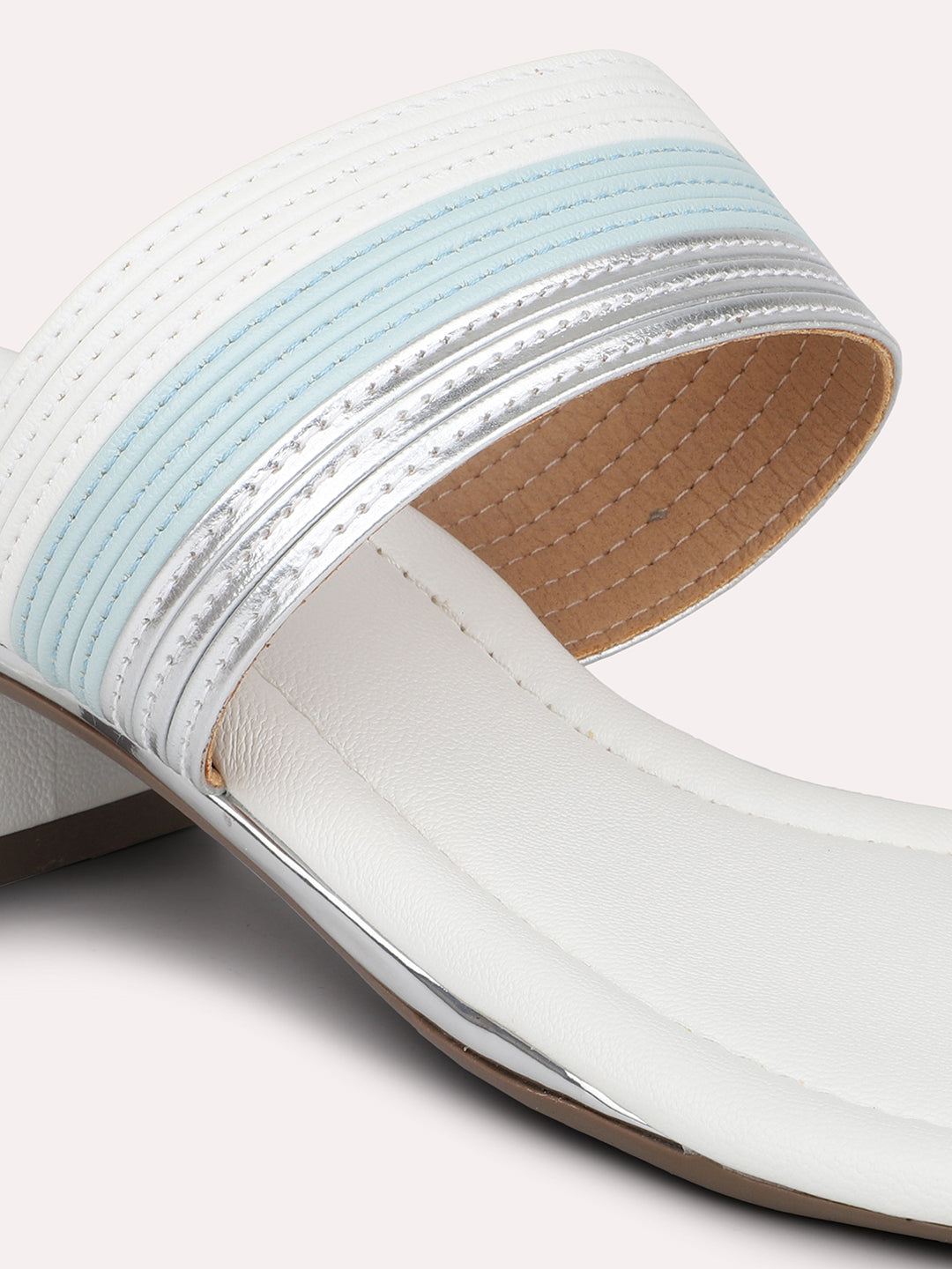 Women White Textured One Toe Block Heels