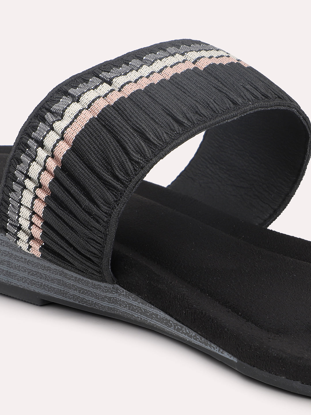 Women Black One Toe Wedges Heels