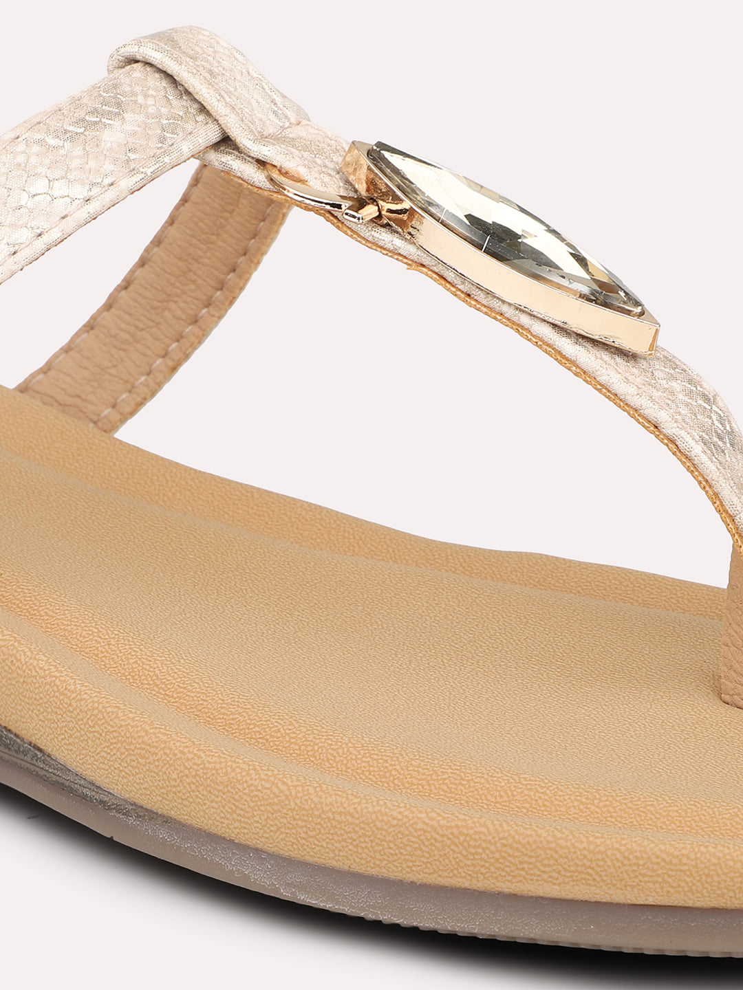 Women Beige Textured One Toe Flats
