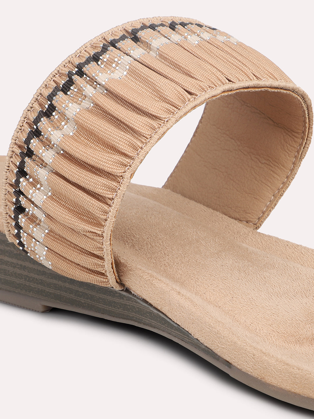 Women Beige-Coloured Textured One-Toe Wedge Heels