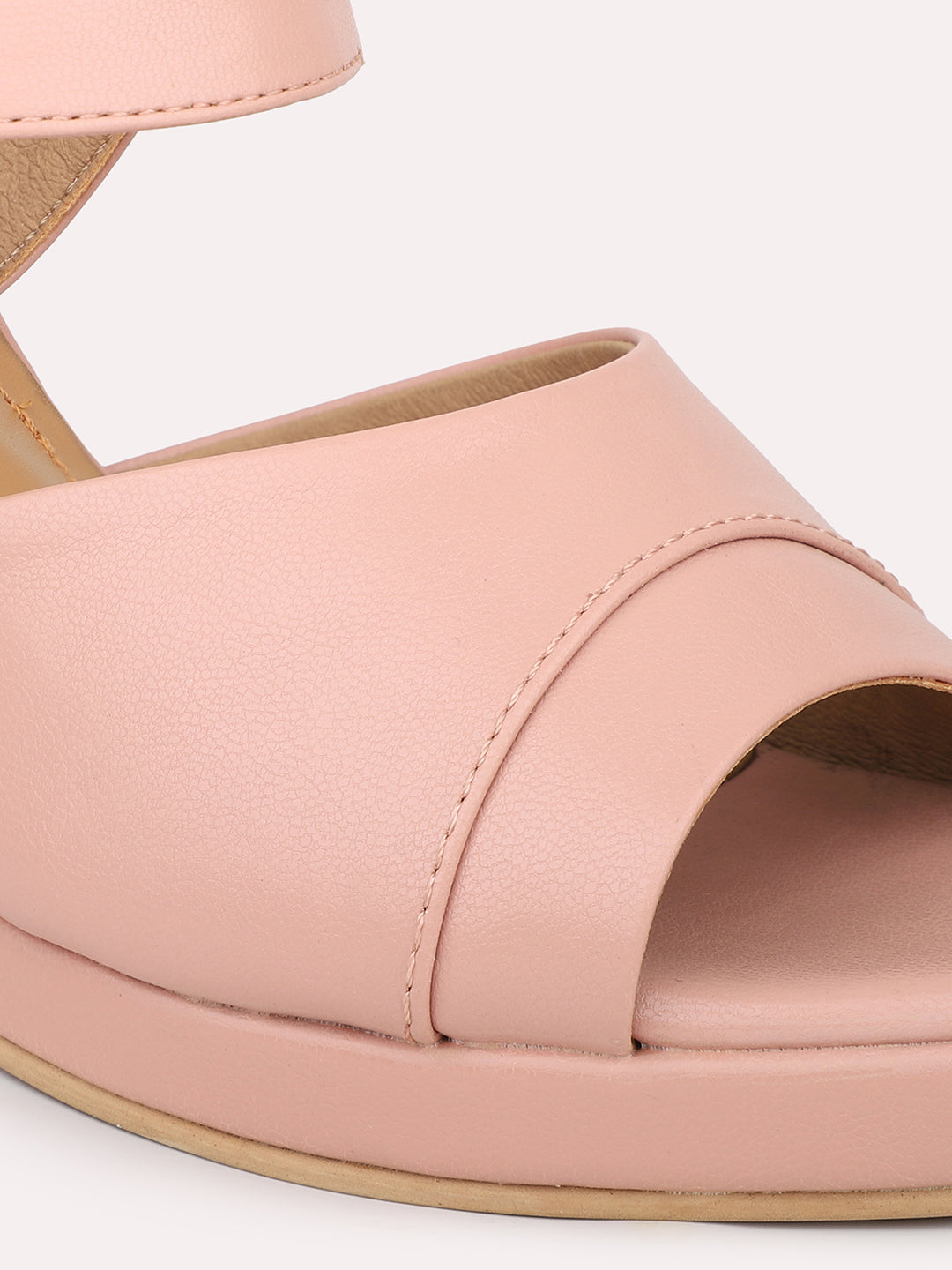 Women Peach Platform Peep Toes with Buckles