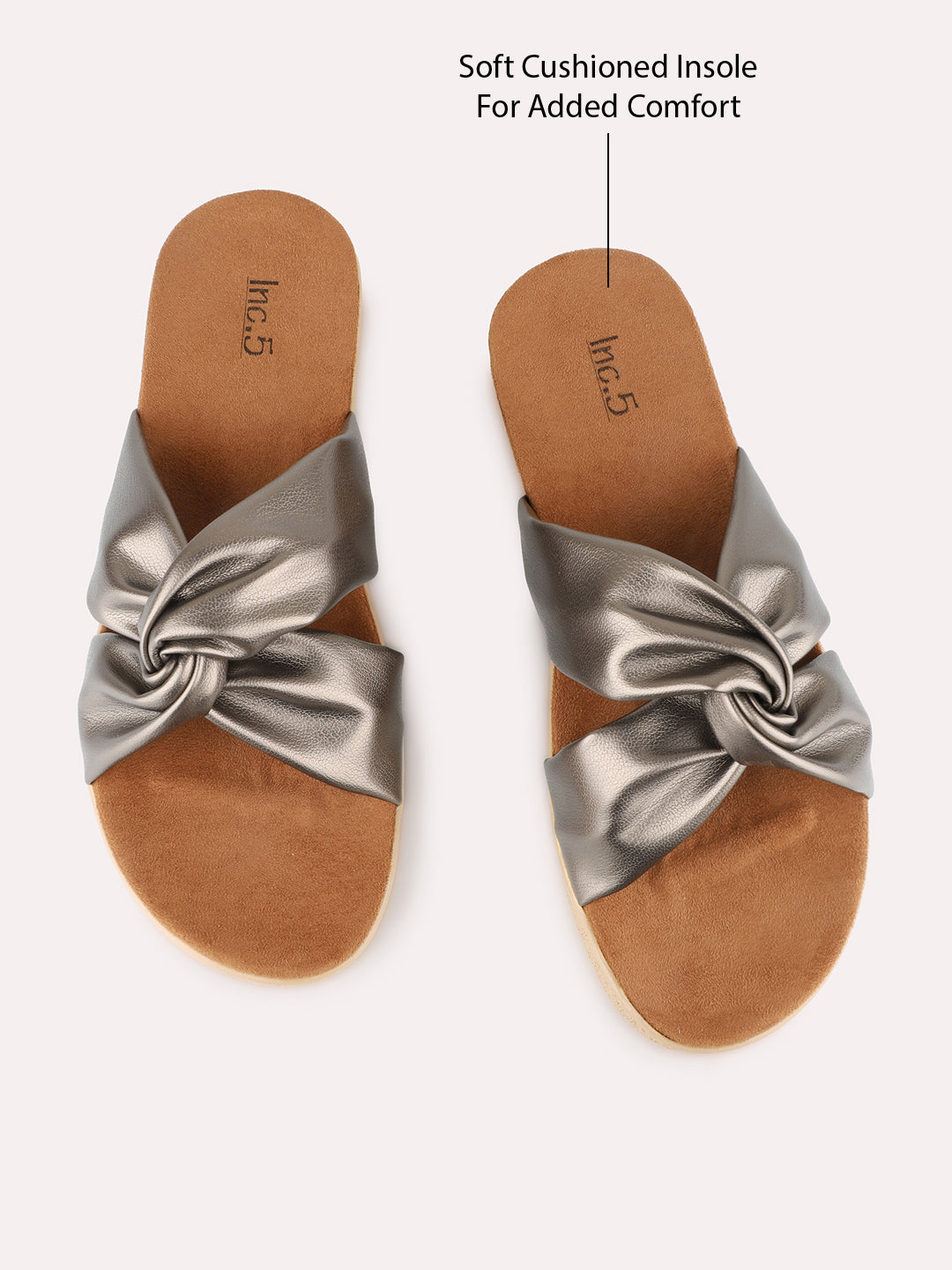 Womens Pewter Party Wear Solid Open Toe Flats