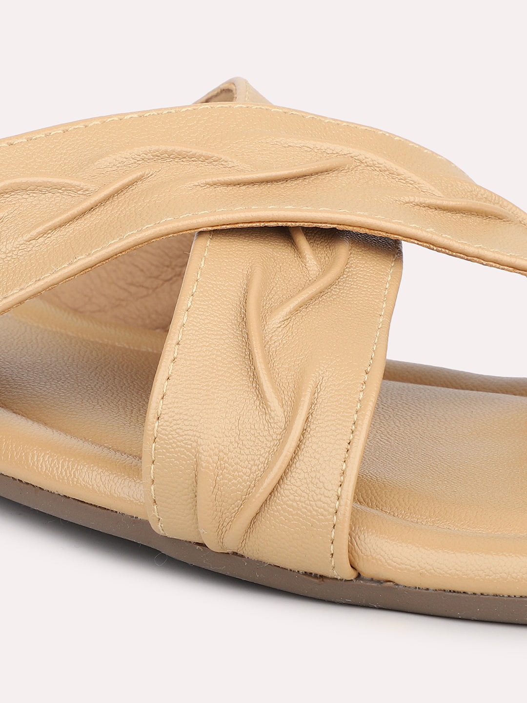 Women Beige Textured Open Toe Flats