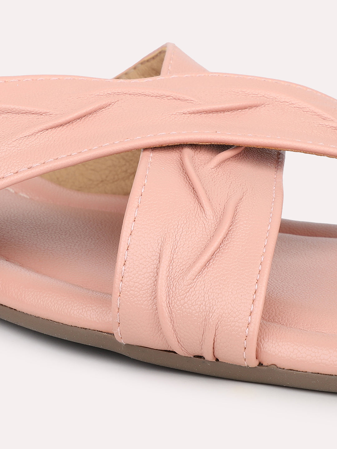 Women Peach Textured Open Toe Flats