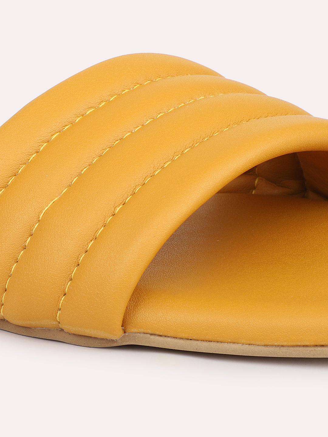 Women Yellow Striped Open Toe Flats