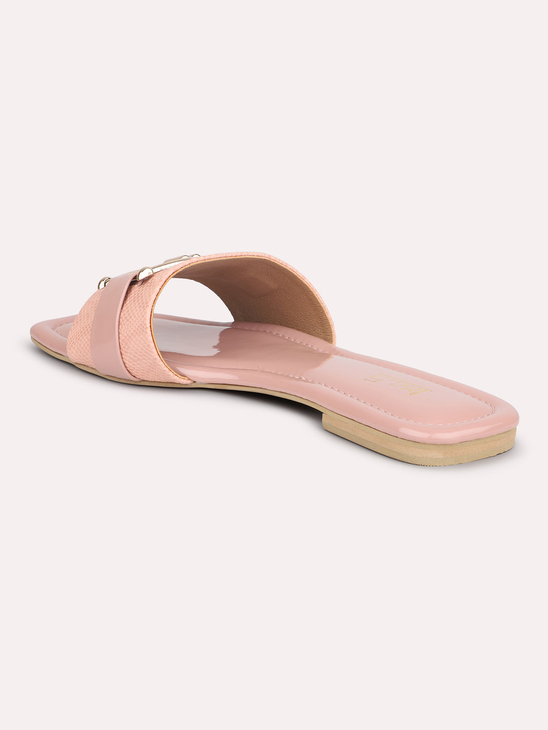 Women Peach-Coloured And Gold-Toned Buckled Open Toe Flats