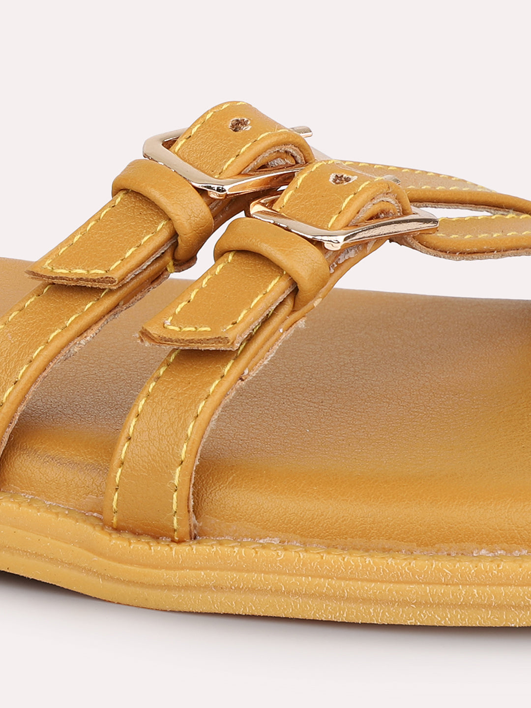 Women Mustard Solid Open Toe Flats