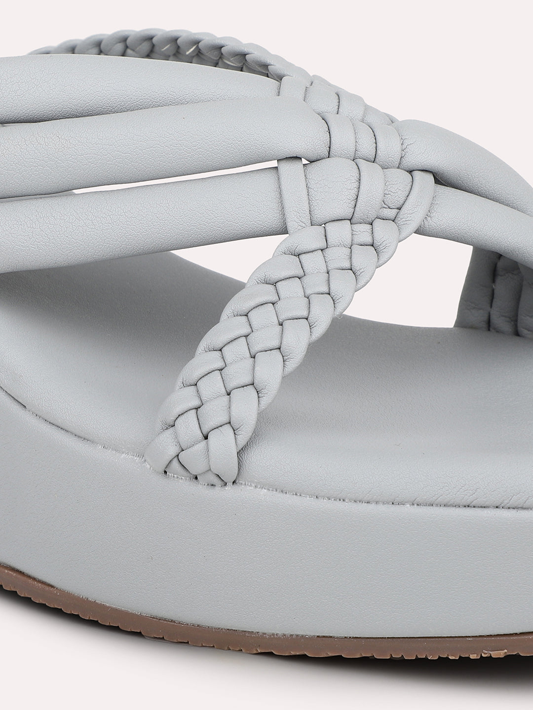 Women Grey Textured Open Toe Wedge Heels