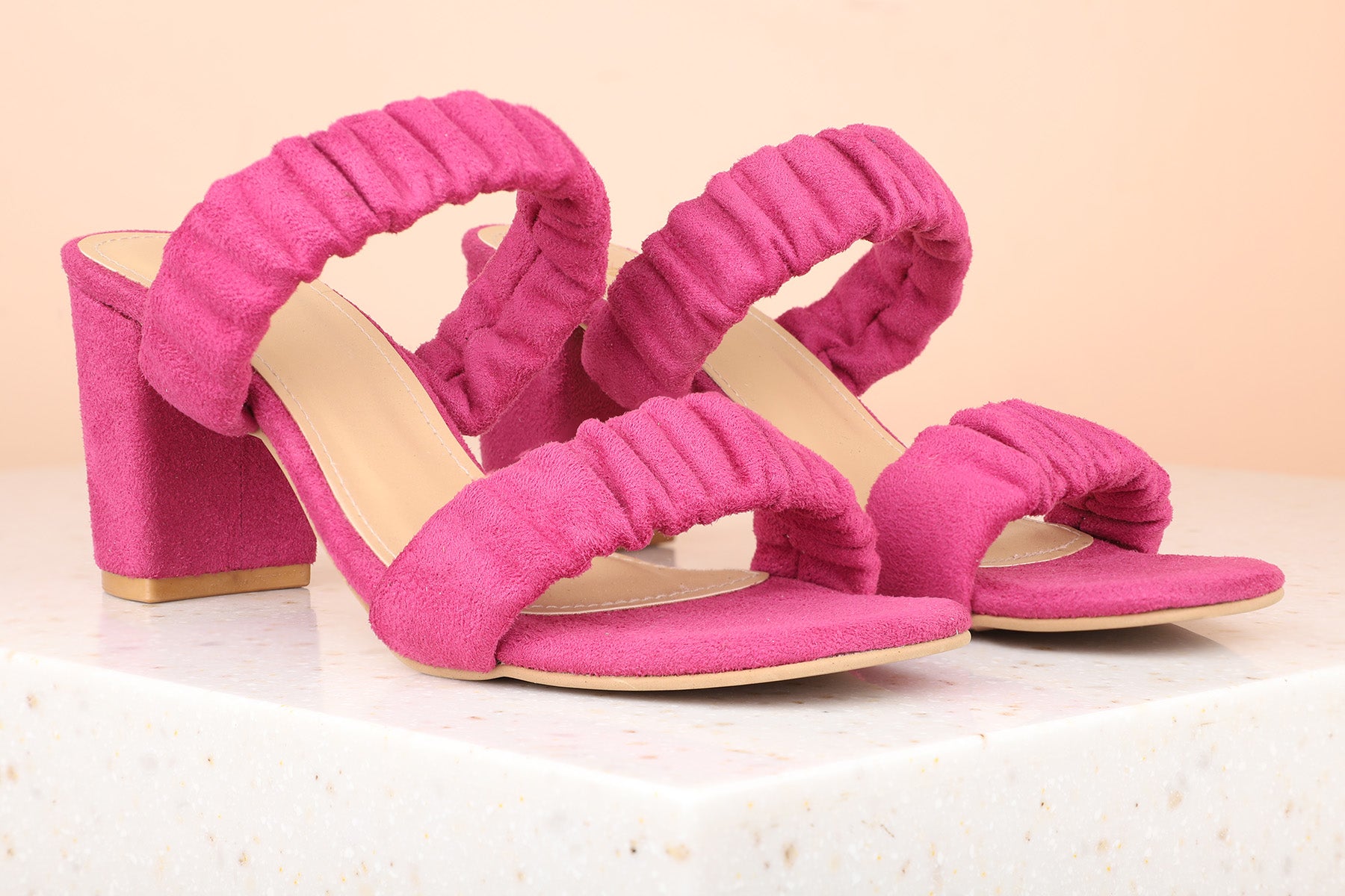 Women Rani Pink Textured Block Heels