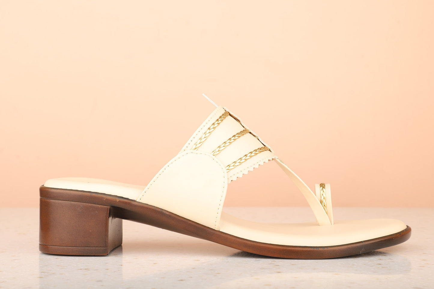 Women Beige Solid Block Heels