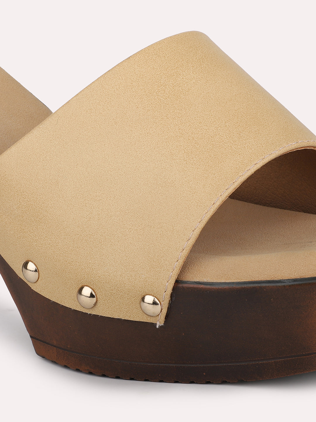 Womens Beige Party Wear Solid Pattern Platform Heels