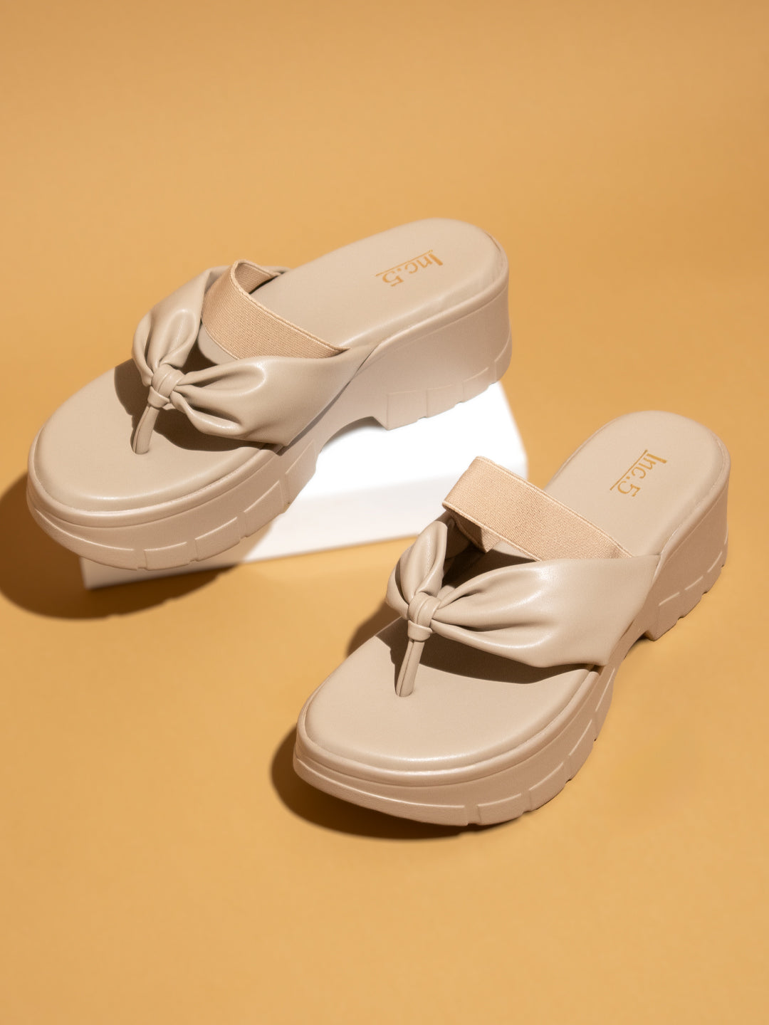 Buy Now Women Beige Open Toe Platform Heels - Main Image