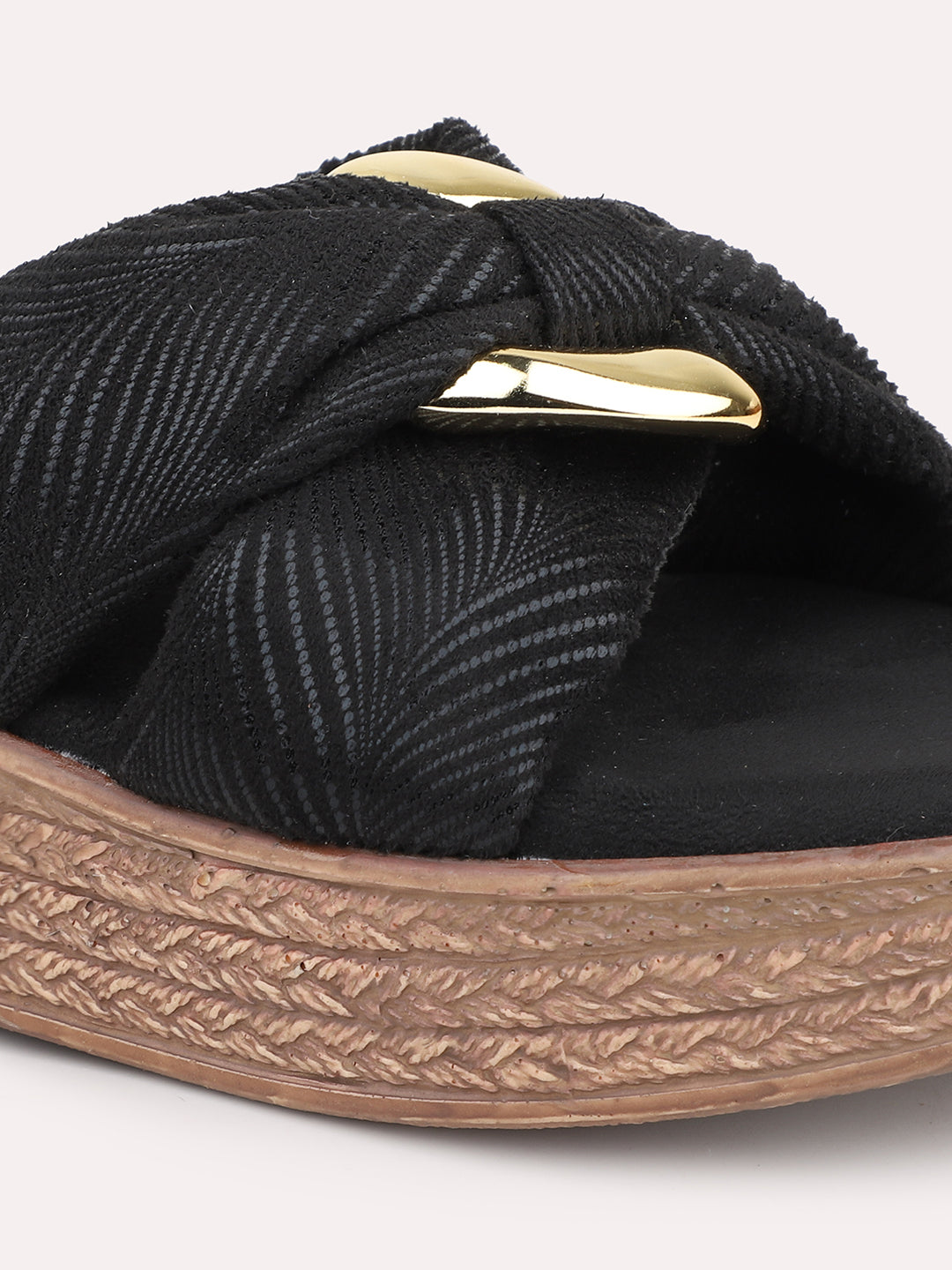 Women Black Embellished Wedge Heels