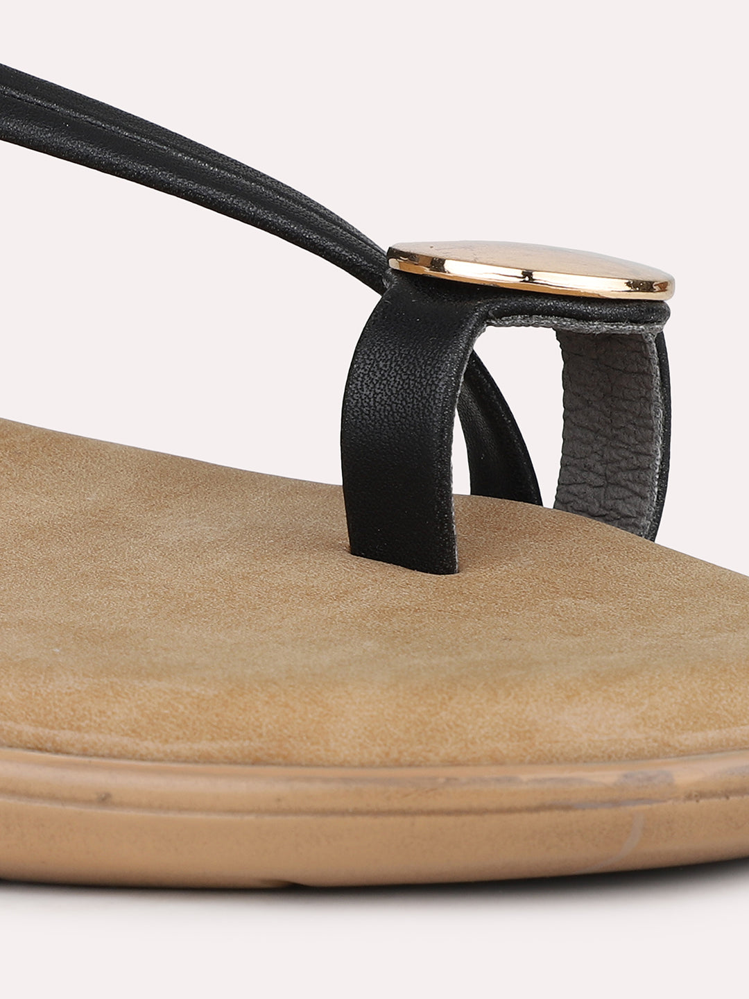 Womens Black Casual Solid One Toe Flat Sandals