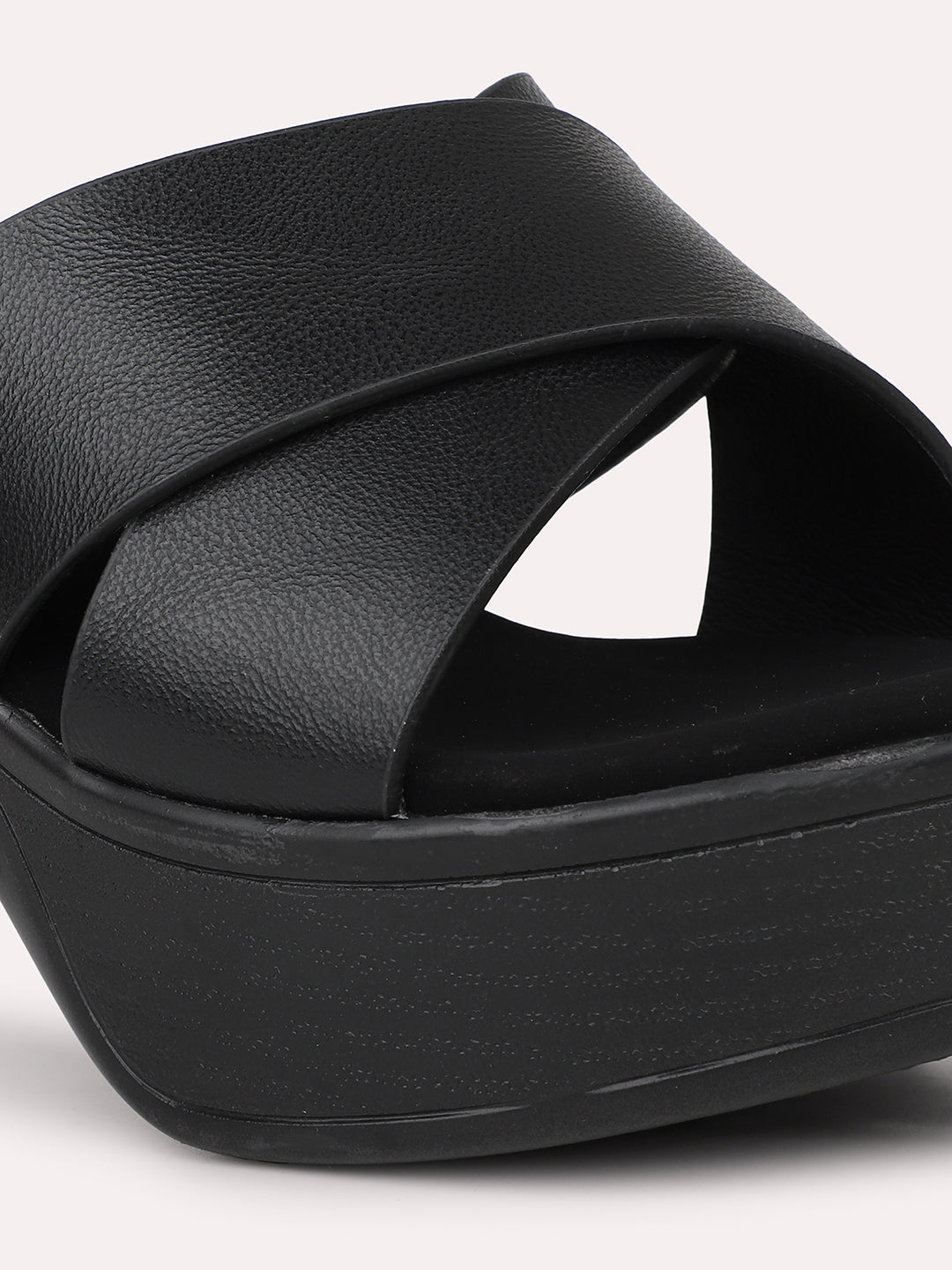 Women Black Solid Criss-Cross Detail Platform Heels