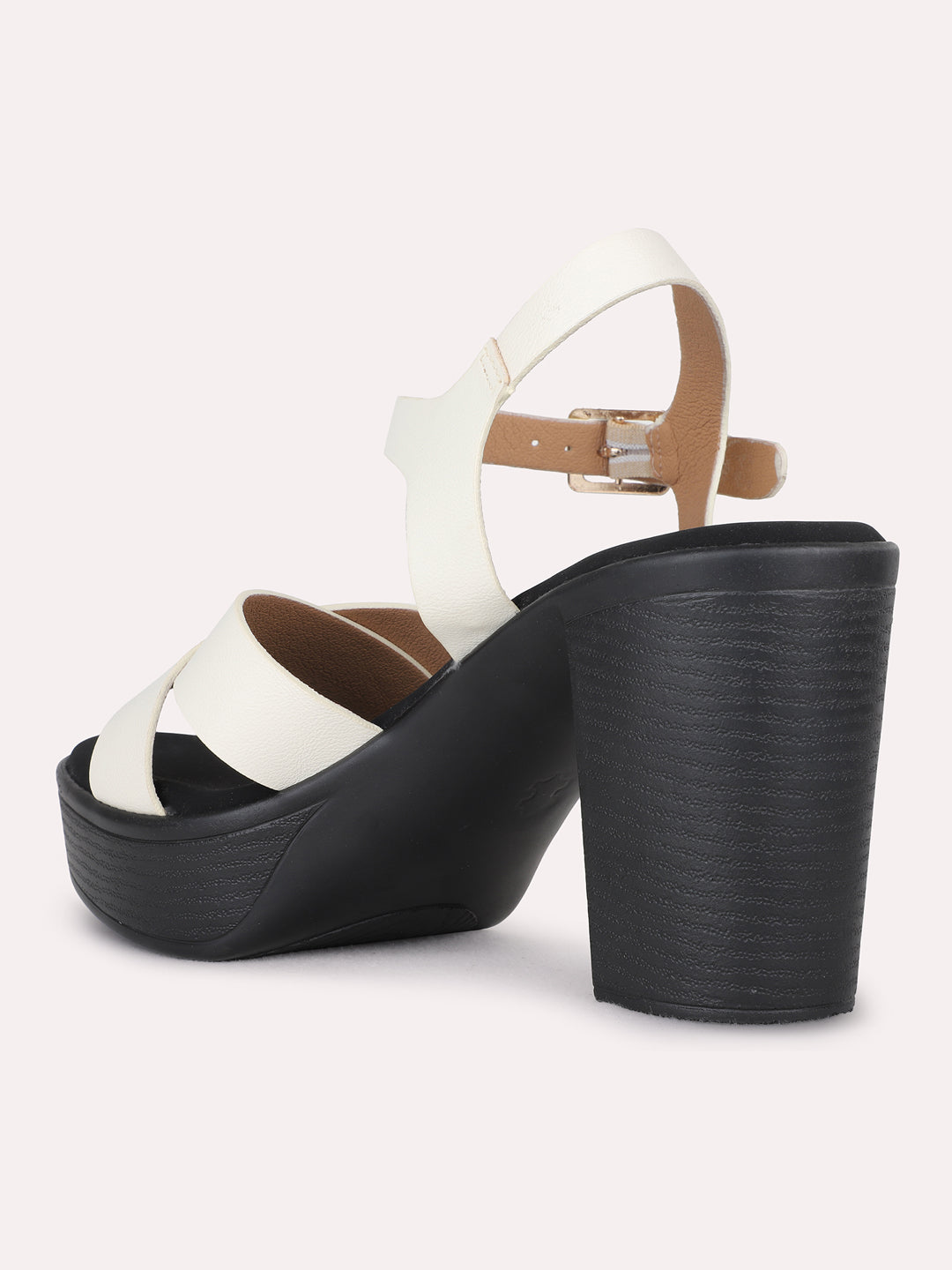 Womens Cream Party Wear Solid Round Toe Platform Heel Sandals