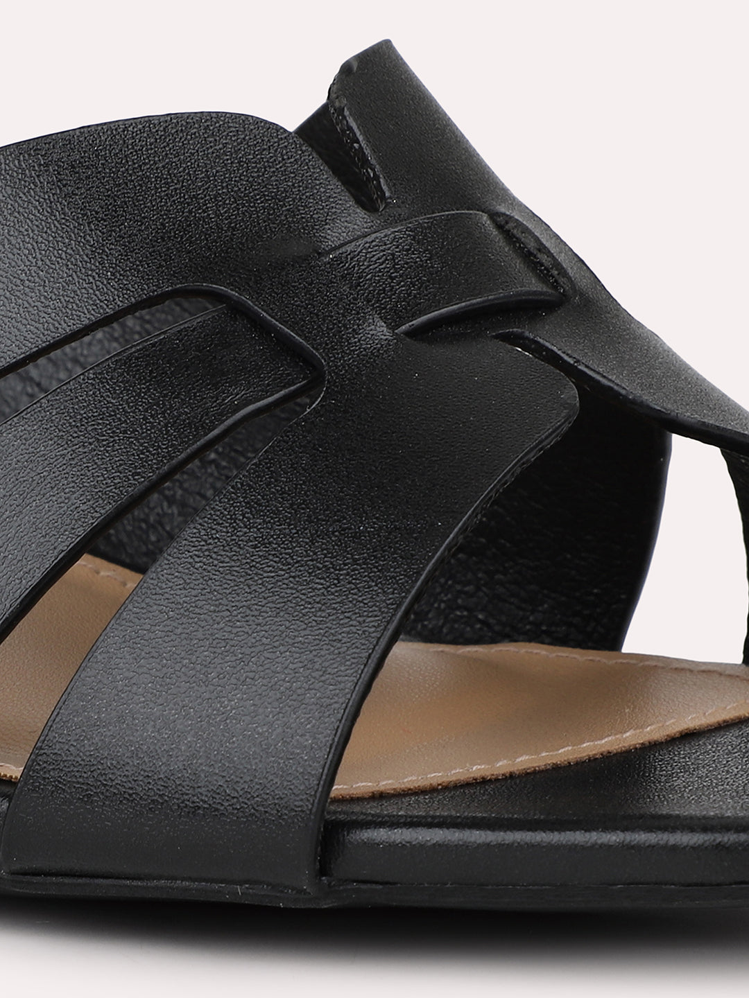 Women Black Strappy Open Toe Block Heels