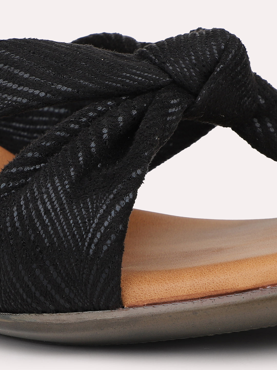 Women Black Metallic Printed Knotted Open Toe Block Heels