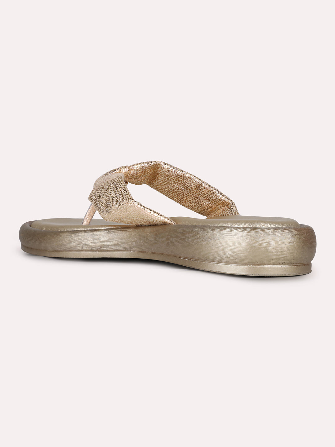 Womens Golden Casual Embellished T-Strap Slip-On Flats