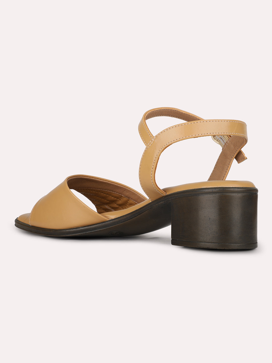 Womens Beige Party Wear Solid Round Toe Block Heels