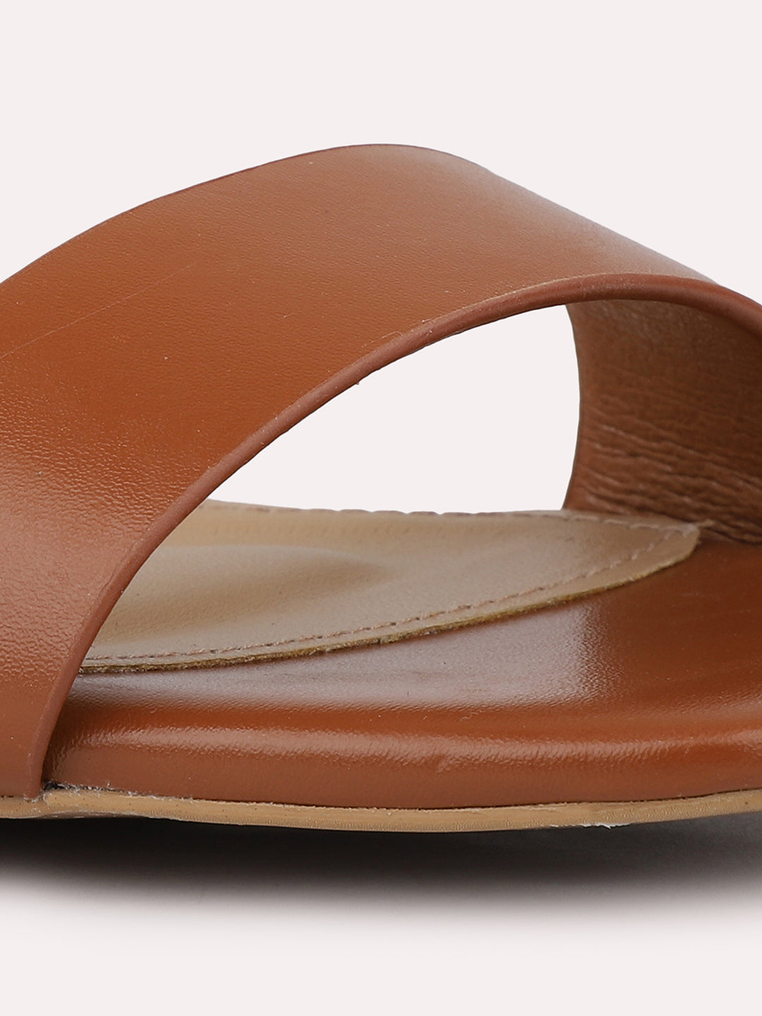 Women Tan Open Toe Block Heels With Buckles