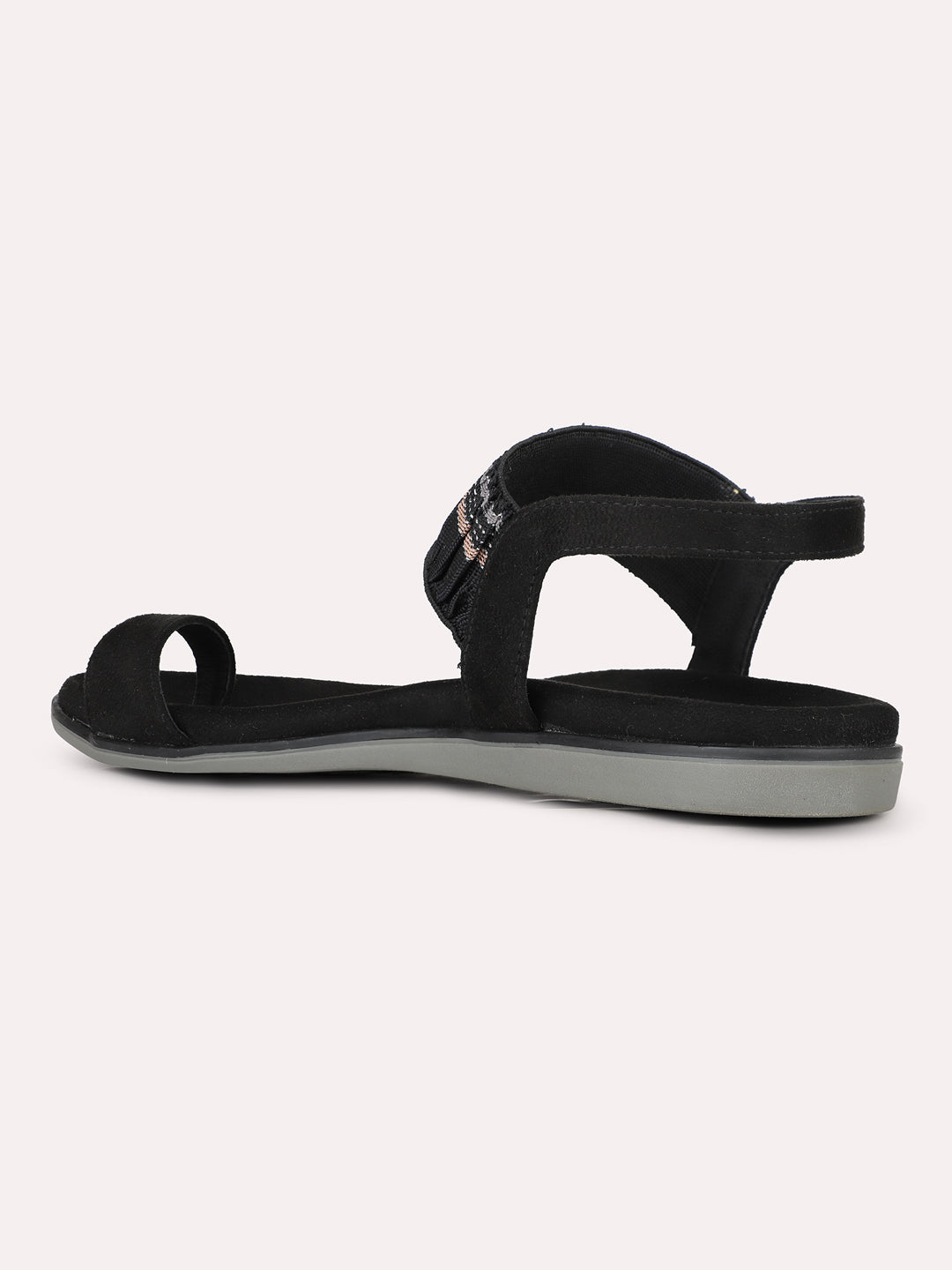 Womens Black Casual Solid One Toe Flat Sandals