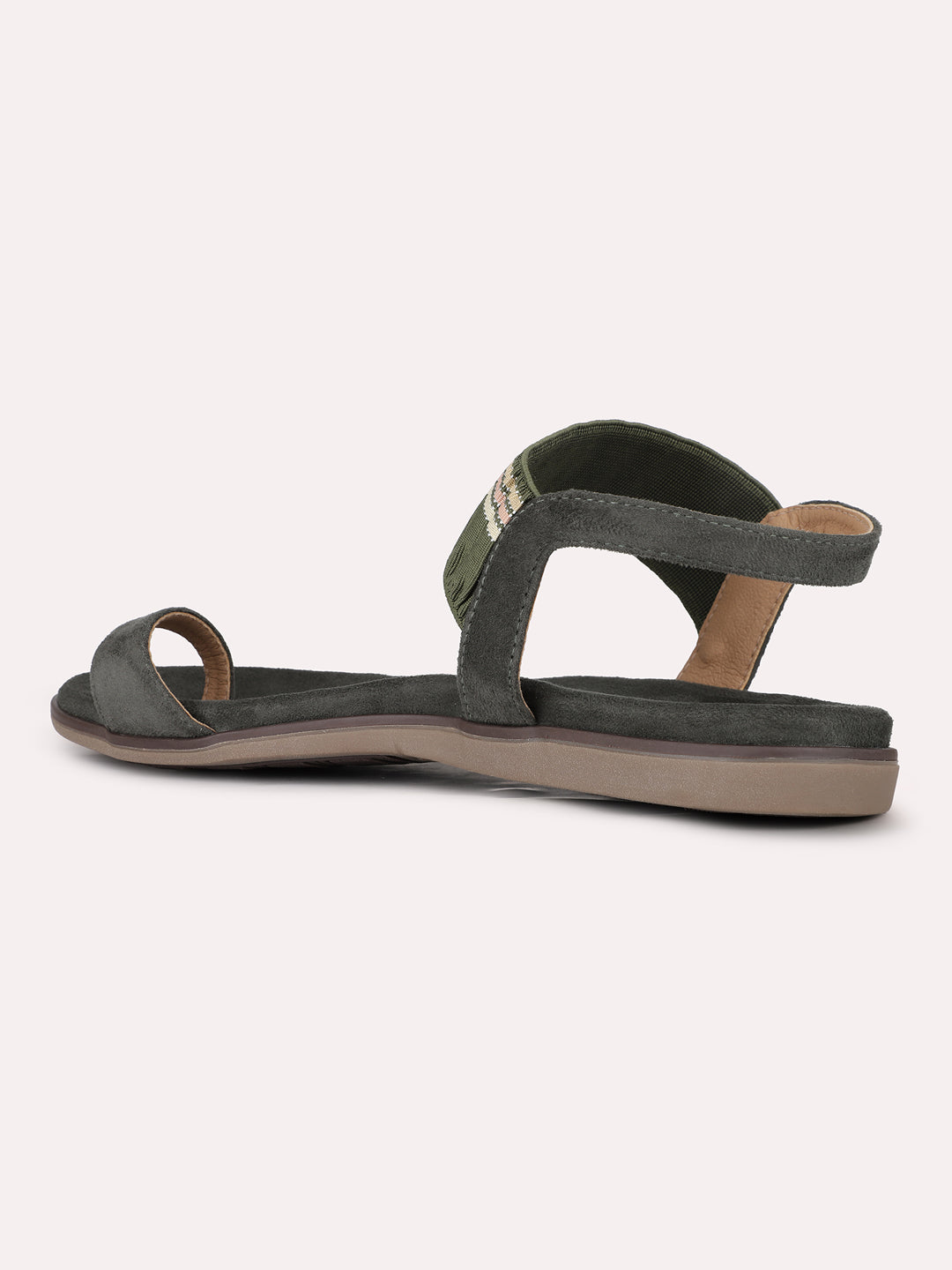 Womens Green Casual Solid One Toe Sandals