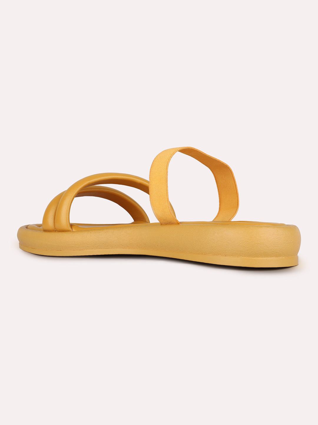 Women Mustard Casual Solid Open Toe Slip-On Flat Sandals