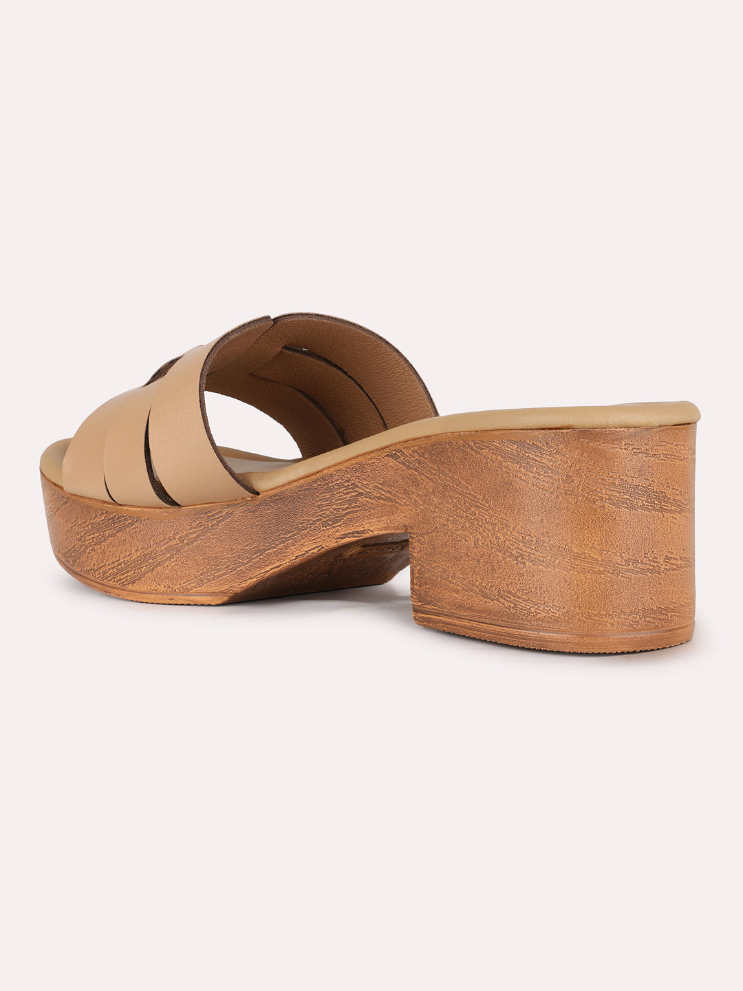 Women Beige Party Wear Solid Round Toe Platform Heel Sandals