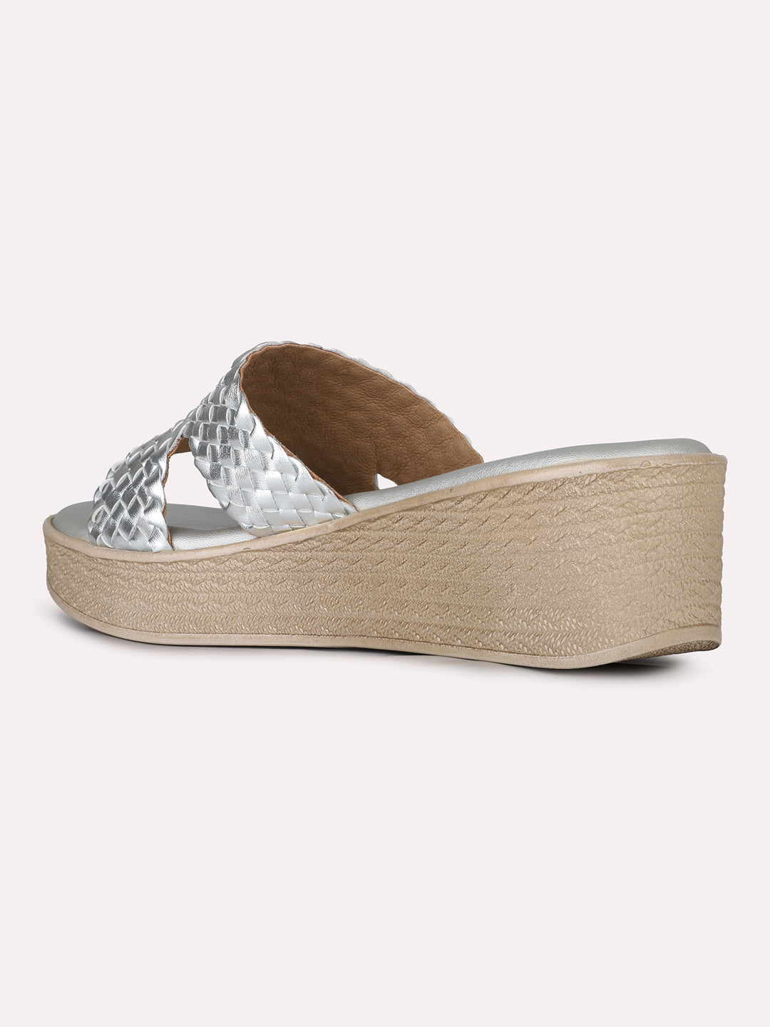 Womens Silver Party Wear Solid Round Toe Wedge Heel Sandals