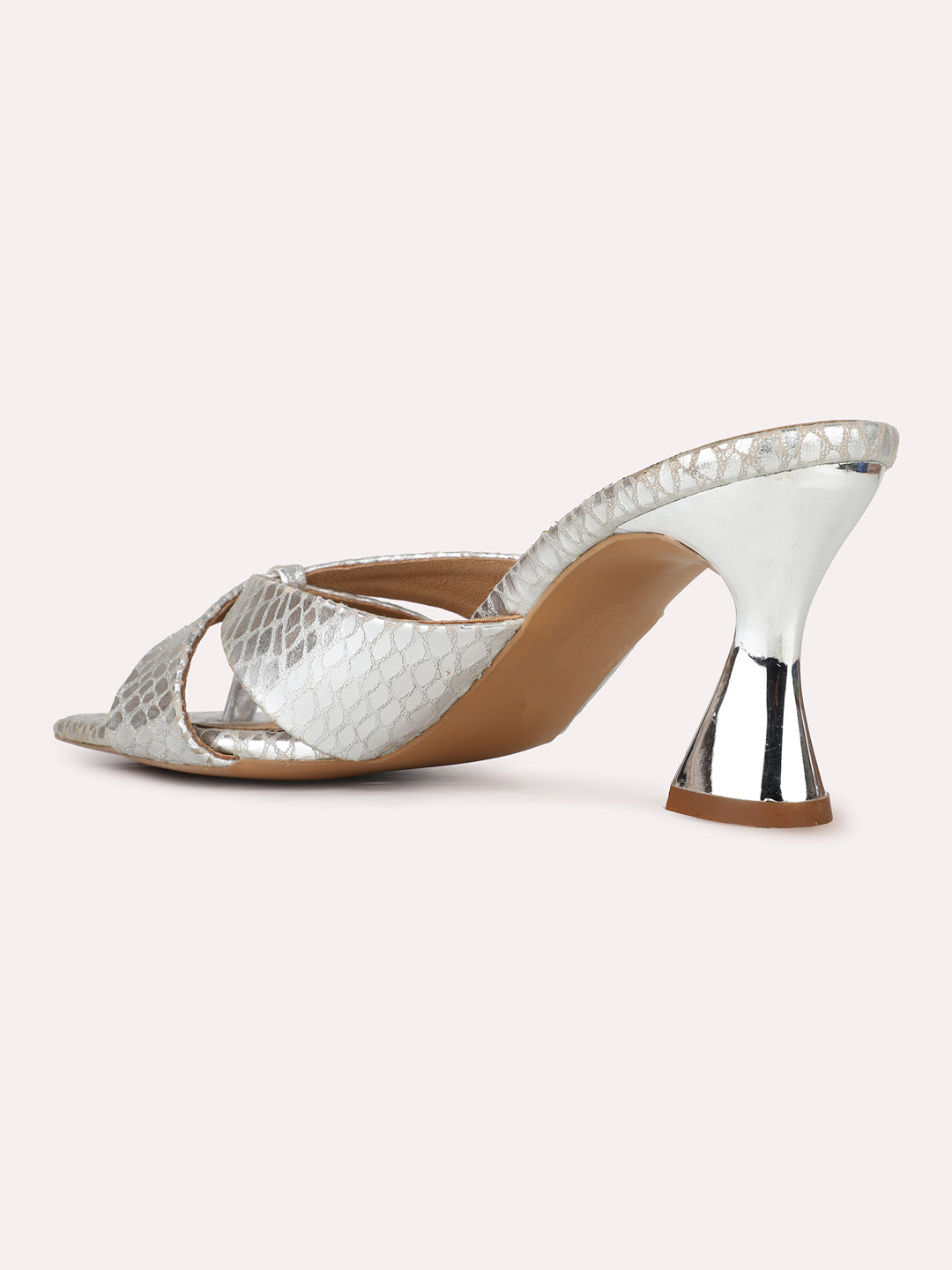 Womens Silver Party Wear Solid Square Toe Block Heels