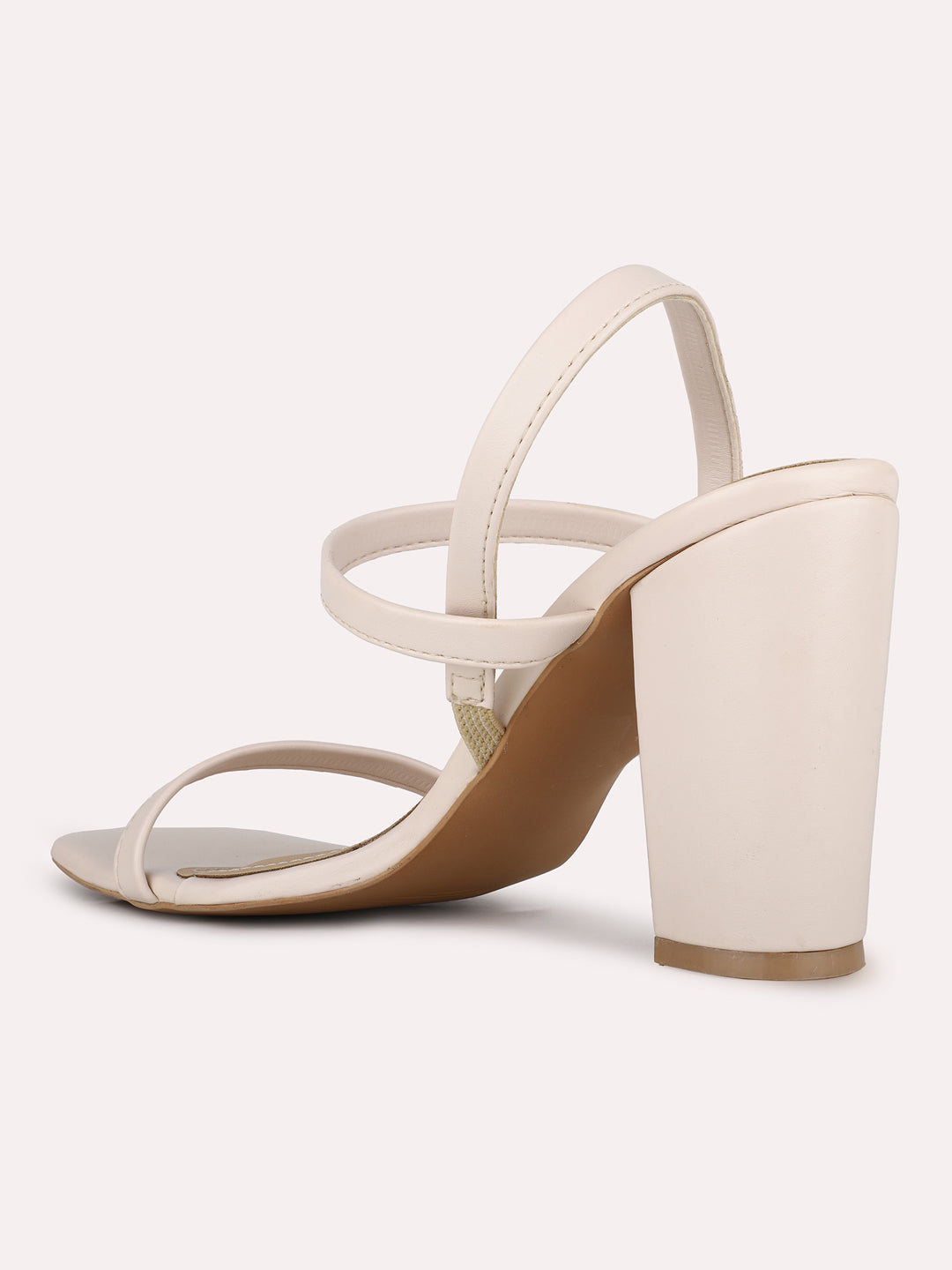 Women Cream Party Wear Solid Square Toe Block Heel Sandals