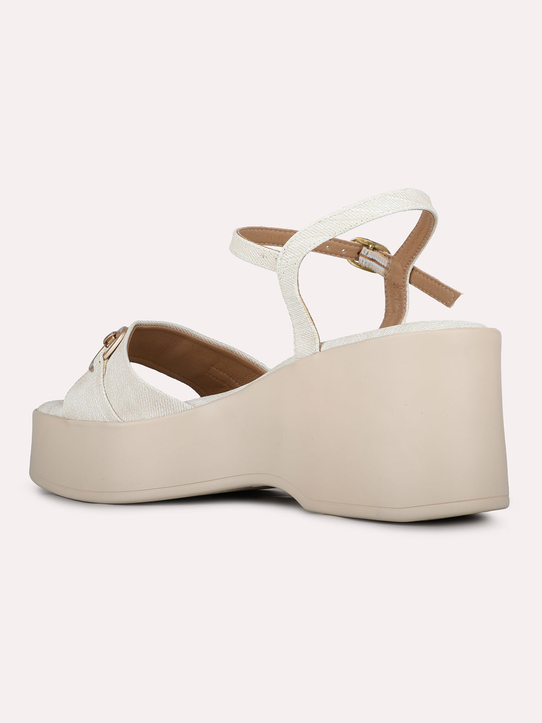 Womens Cream Party Wear Solid Pattern Round Toe Wedge Heels