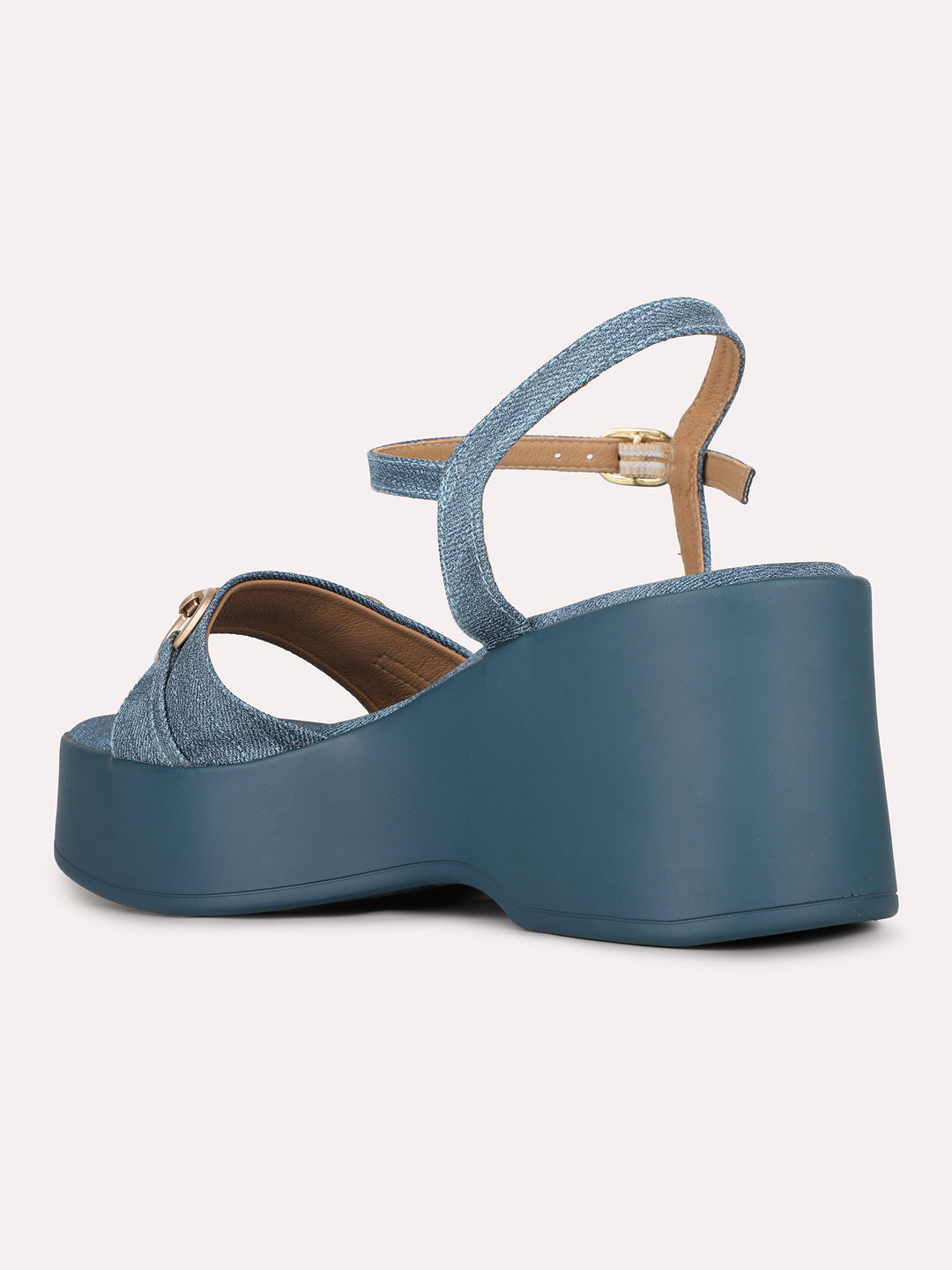 Womens Navy Party Wear Solid Pattern Round Toe Platform Heels