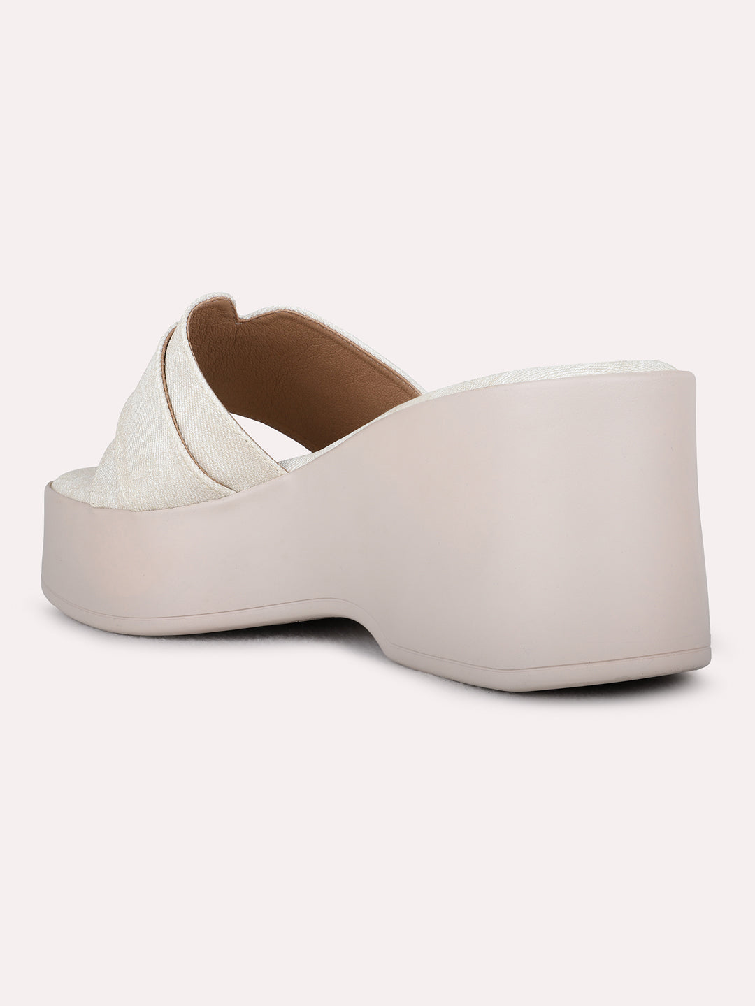 Womens Cream Party Wear Printed Round Toe Wedges