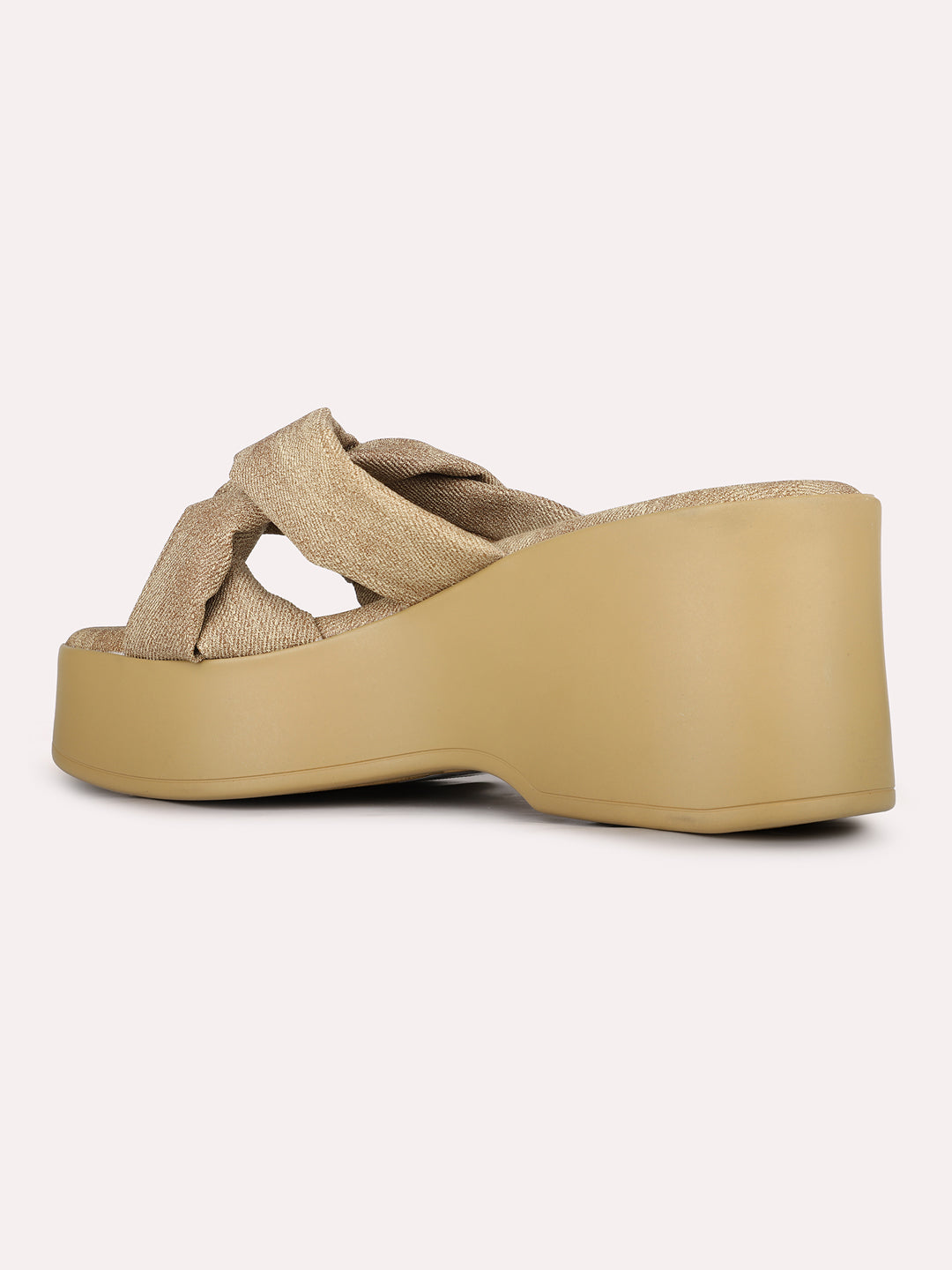 Womens Beige Party Wear Solid Round Toe Platform Heels