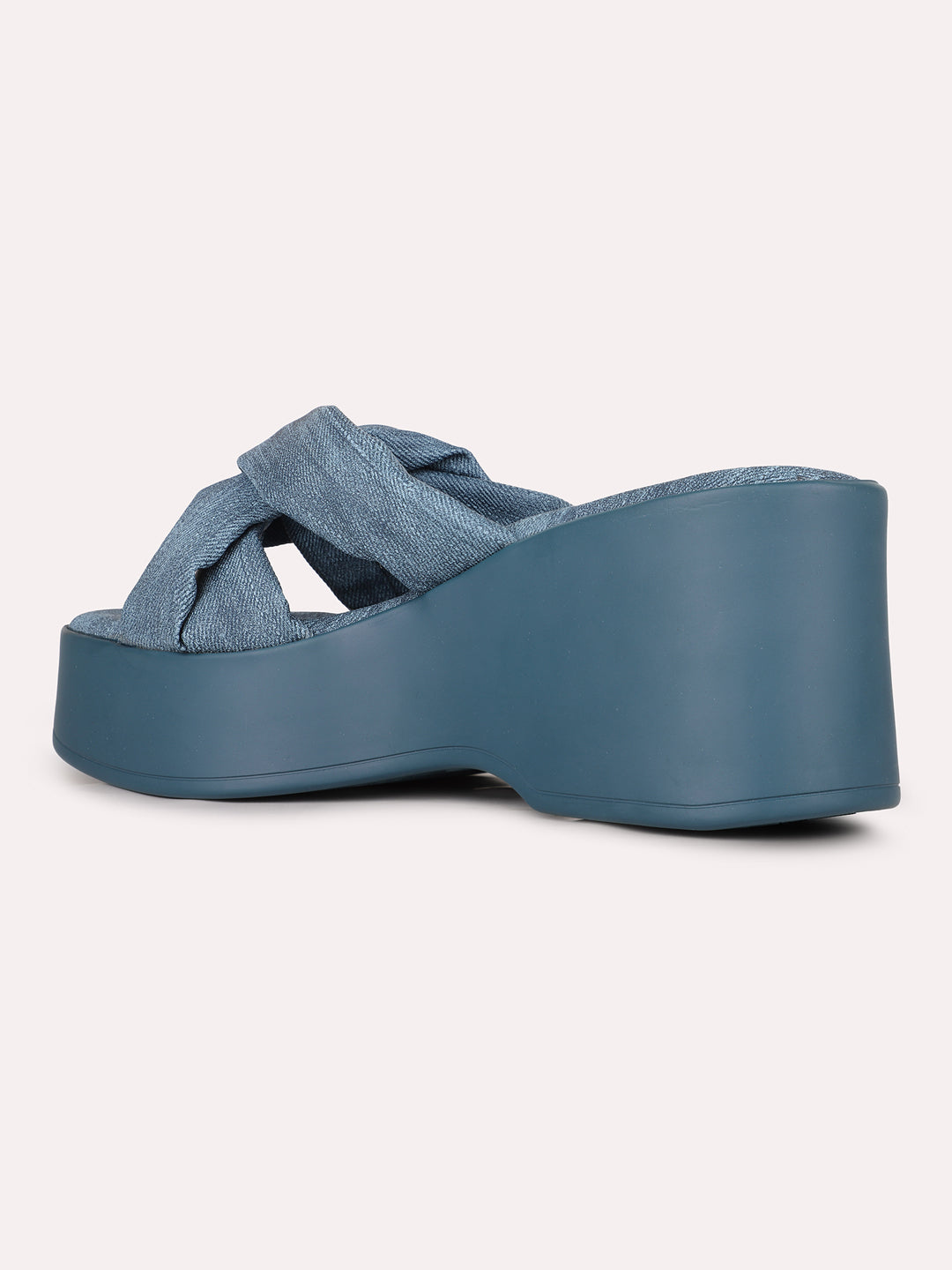 Womens Navy Party Wear Solid Round Toe Platform Heel Sandals