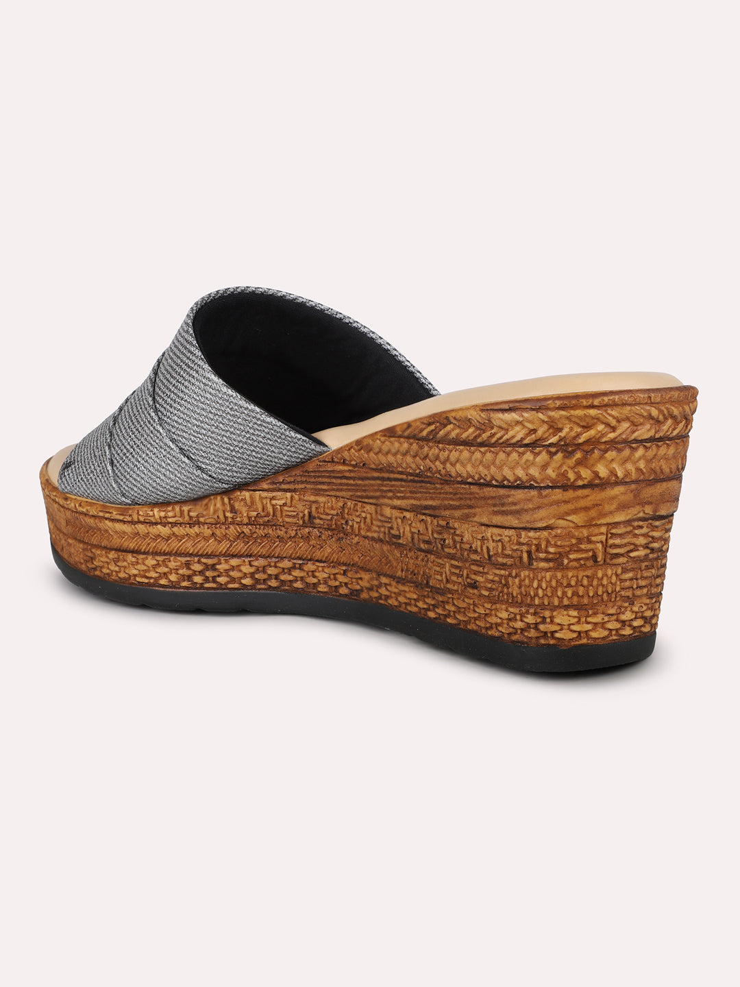 Womens Pewter Party Wear Solid Round Toe Wedge Heel Sandals