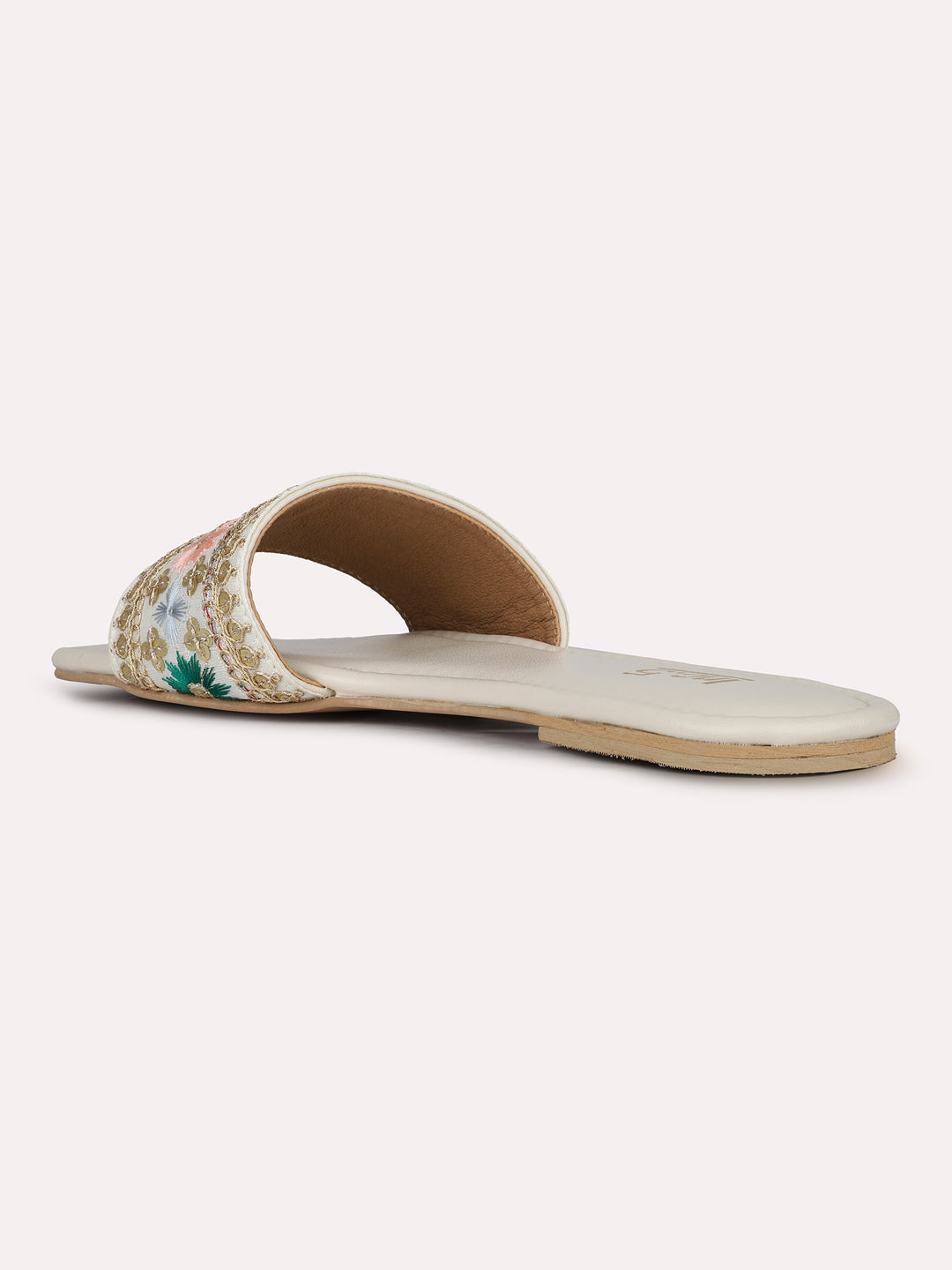 Womens Cream Ethnic Embellished Open Toe Slip-On Flat Sandals