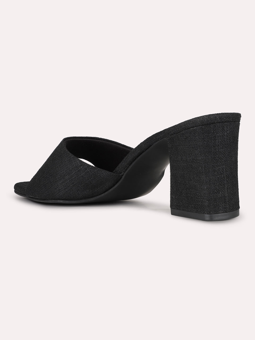 Womens Black Party Wear Solid Square Toe Heels