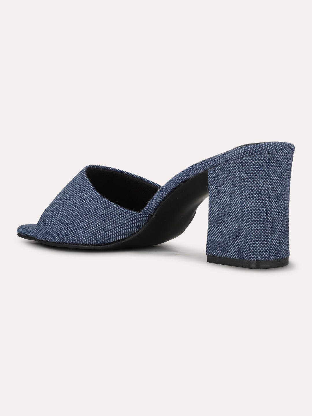 Womens Navy Party Wear Solid Square Toe Block Heel Sandals