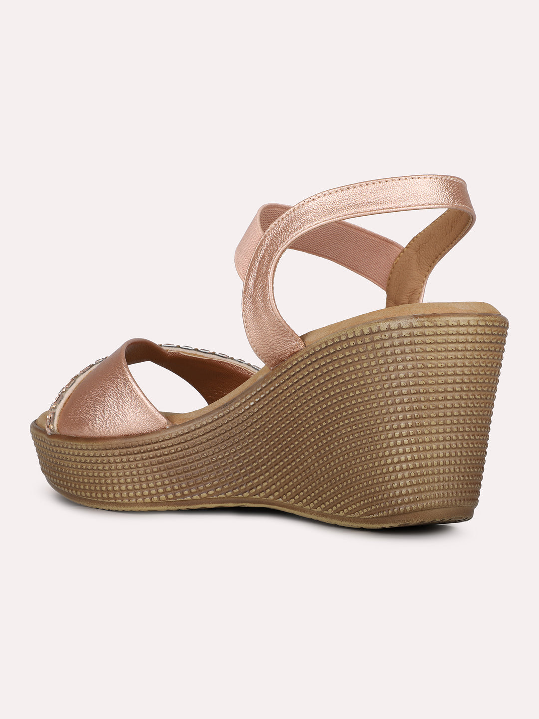 Womens Rose Gold Party Wear Solid Round Toe Heels