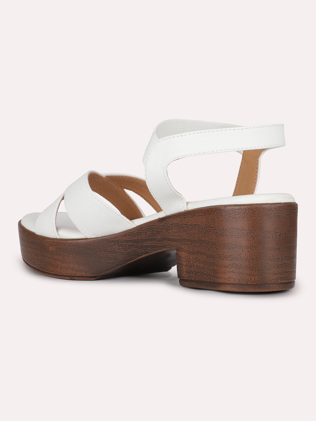Womens White Party Wear Solid Round Toe Platform Heel Sandals