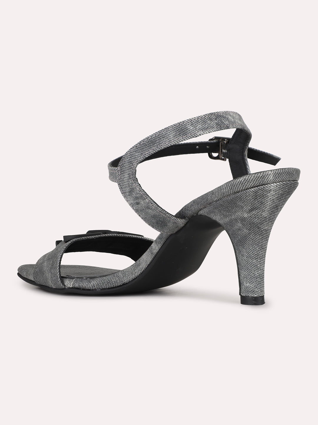 Womens Black Party Wear Solid Square Toe Kitten Heel Sandals