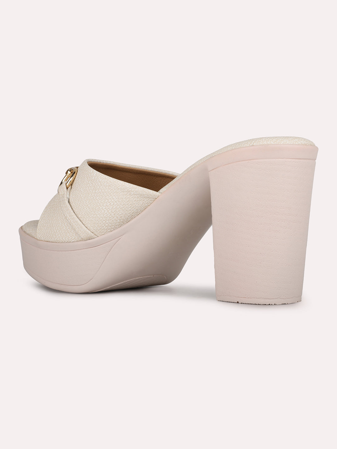 Women Cream Party Wear Solid Round Toe Platform Heel Sandals