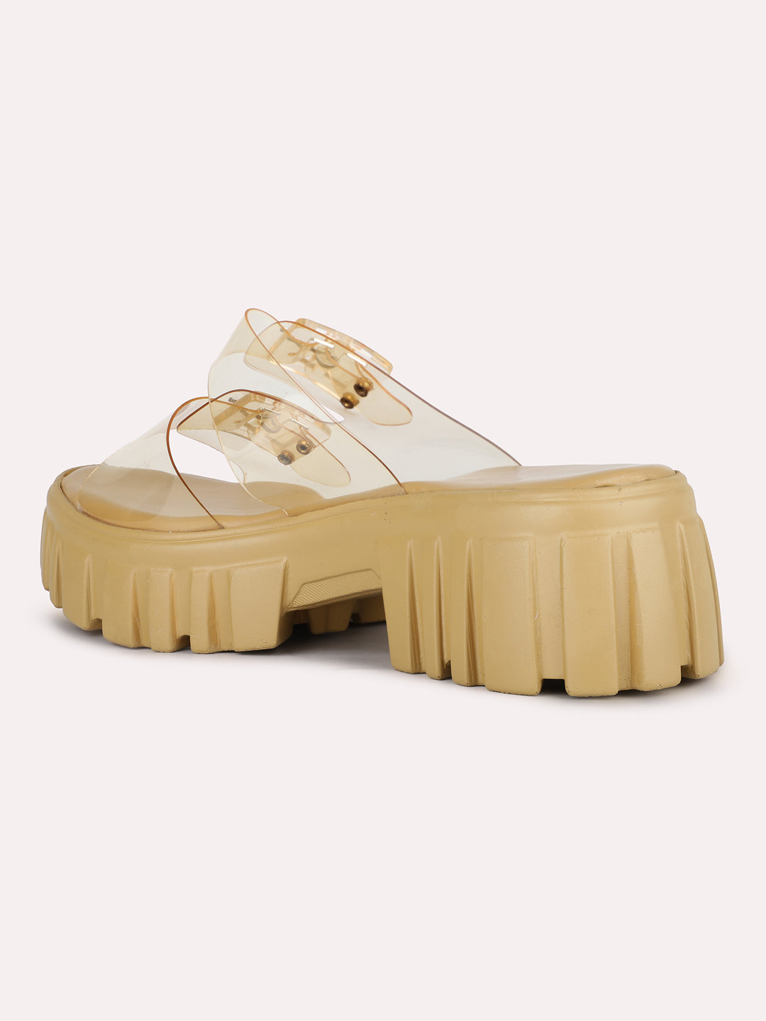Women Beige Party Wear Transparent Round Toe Platform Heel Sandals