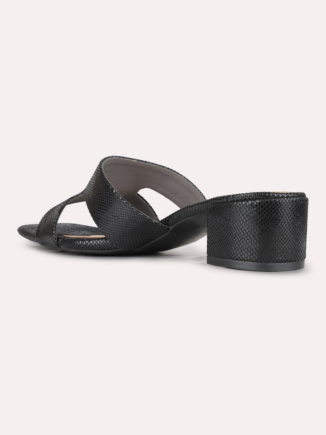 Womens Black Party Wear Solid Square Toe Block Heels