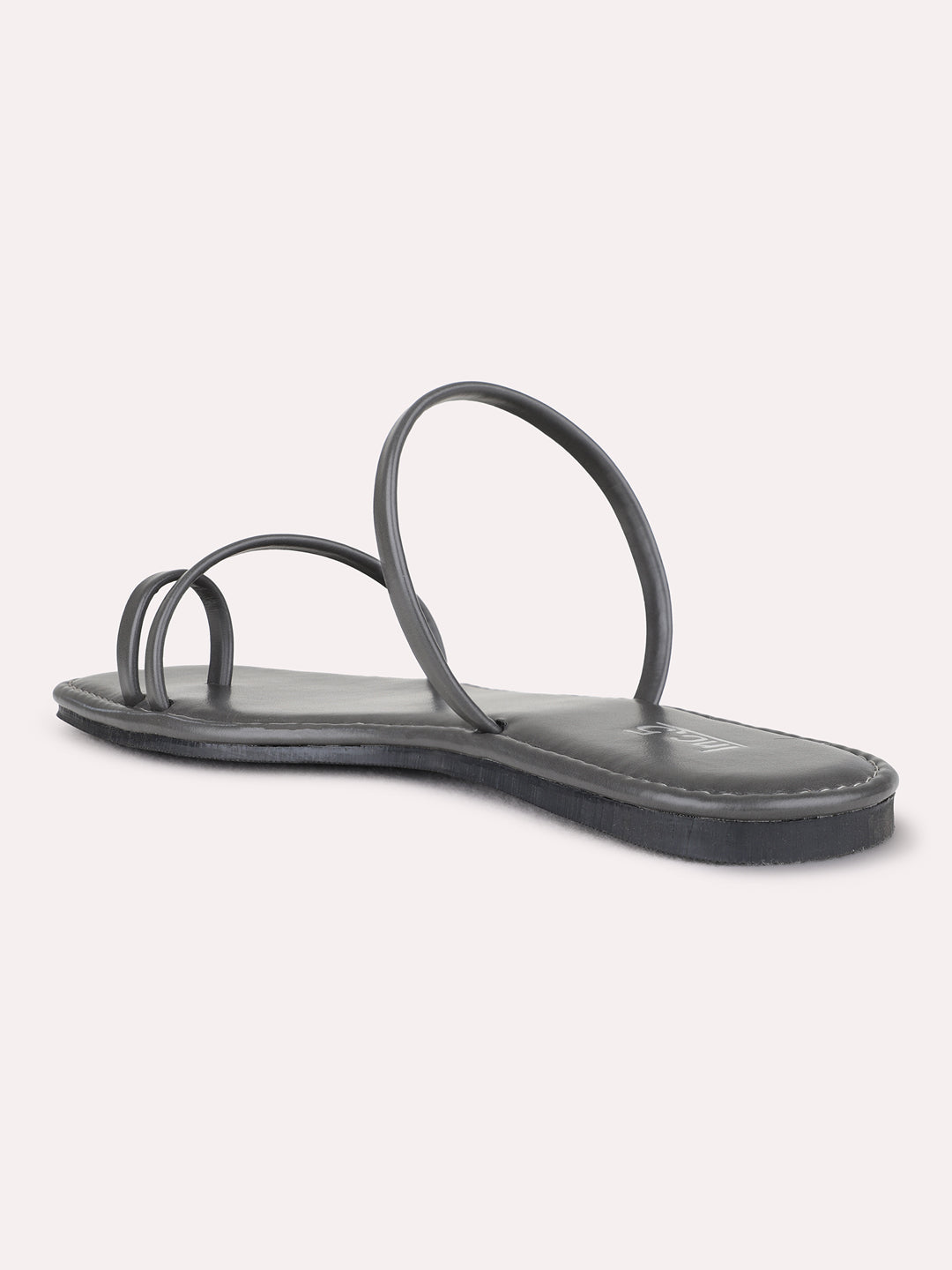 Womens Grey Casual Striped One Toe Flat Sandals